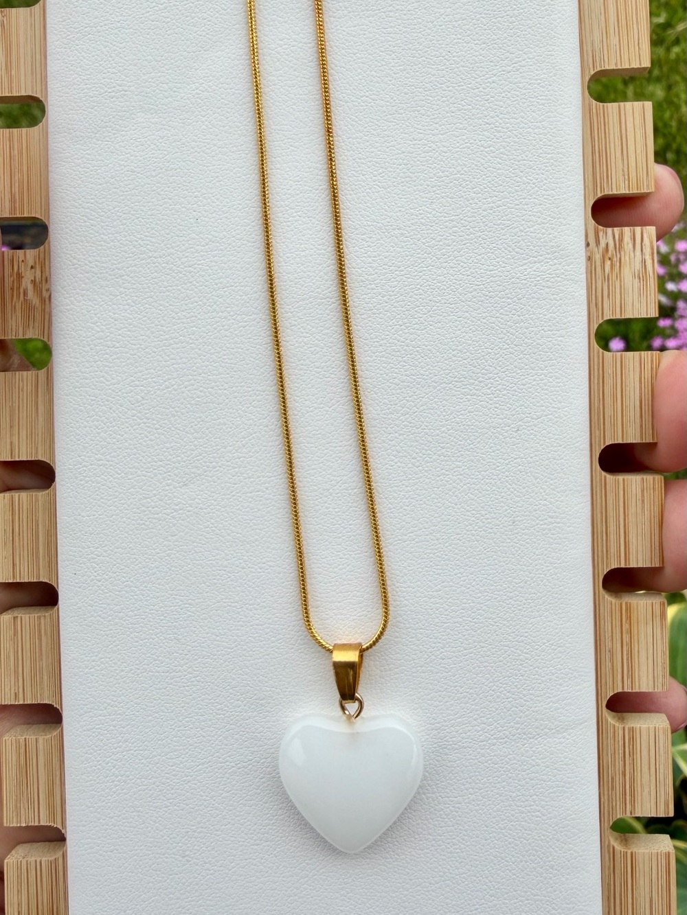Gold Chain Necklace with White Heart Pendant